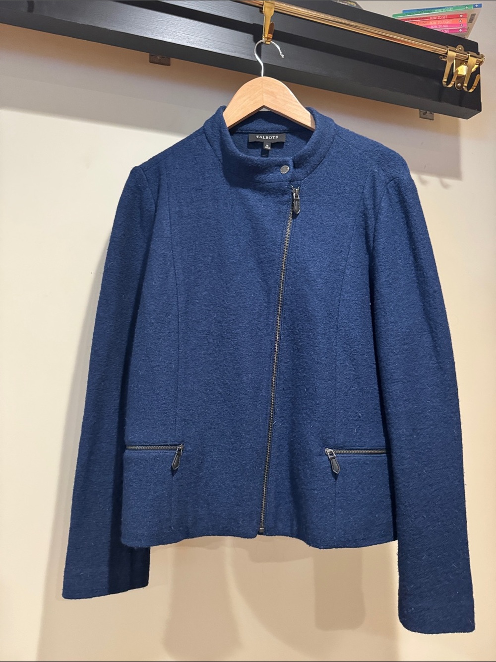 Talbots Navy Asymmetrical Zip Wool-Blend Jacket